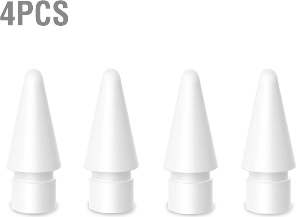 Four white stylus pen tips are arranged in a row against a white background.