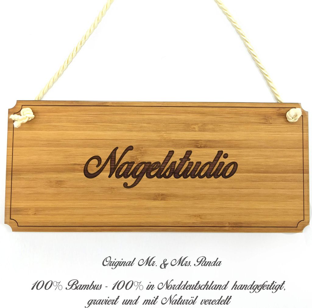Mr. & Mrs. Panda Holz Türschild Nagelstudio - Geschenk, Werbeschild, Schild, Shabby, Wegweiser, Infotafel, Landhaus, Eingangsschild, Graviert, Ges...