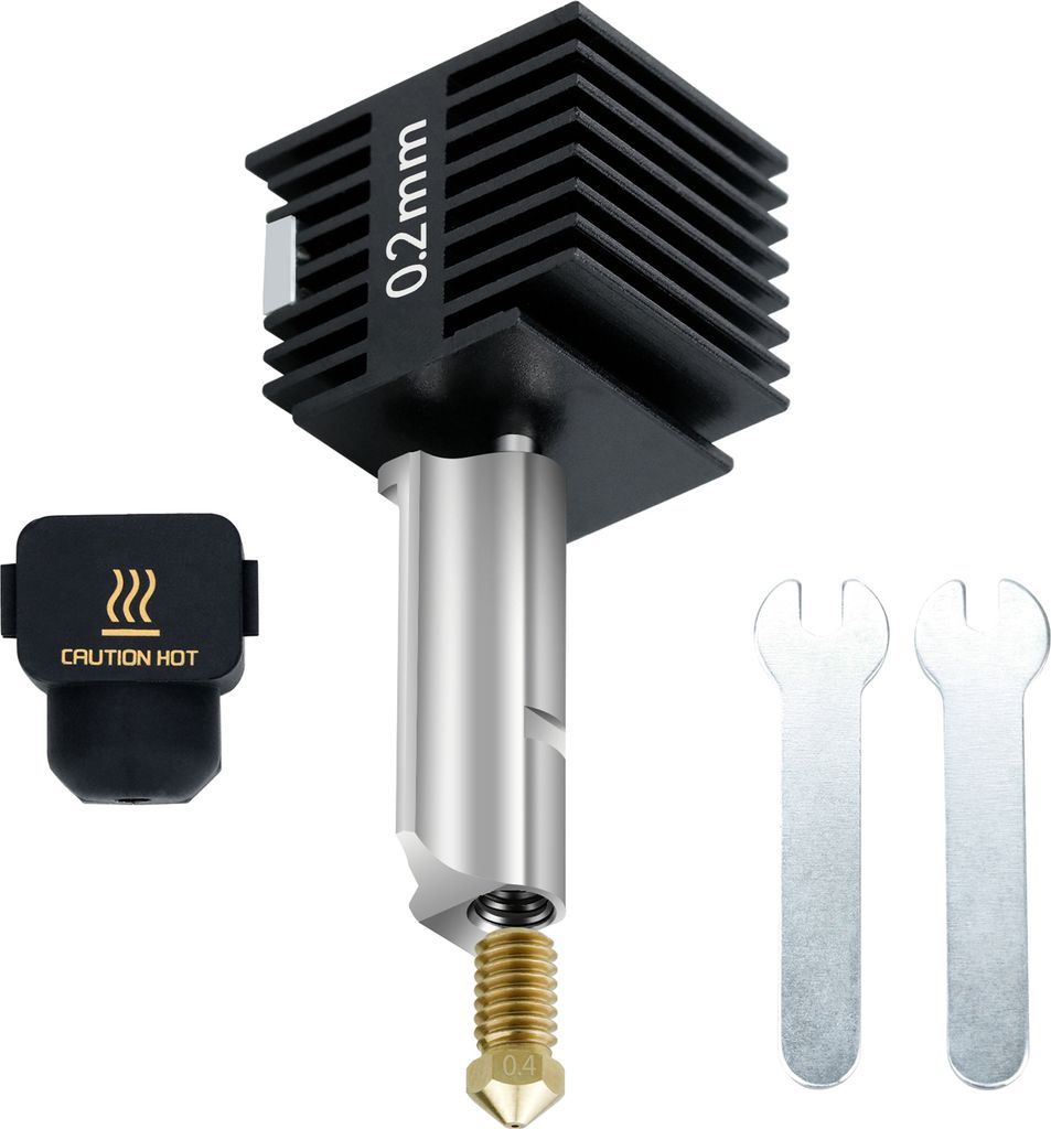 Bambu Lab A1/A1 3D-Drucker Hotend-Kit mit plattiertem Kupfer-Heizblock Heatbreak, mit 2 Schraubenschlüsseln + Silikonhülle – 0,2 mm Düse.