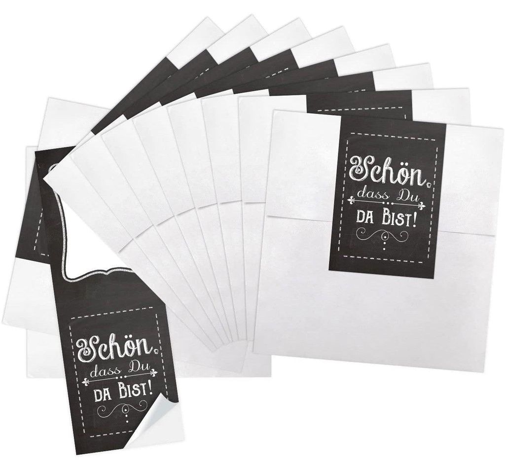 10 kleine weiße Papier-Tüten 10,5 x 15 cm Verpackung give-away+ 10 blau türkise Regenbogen-Fisch SCHÖN DASS DU DA BIST Aufkleber 5 x 15 cm Verp...