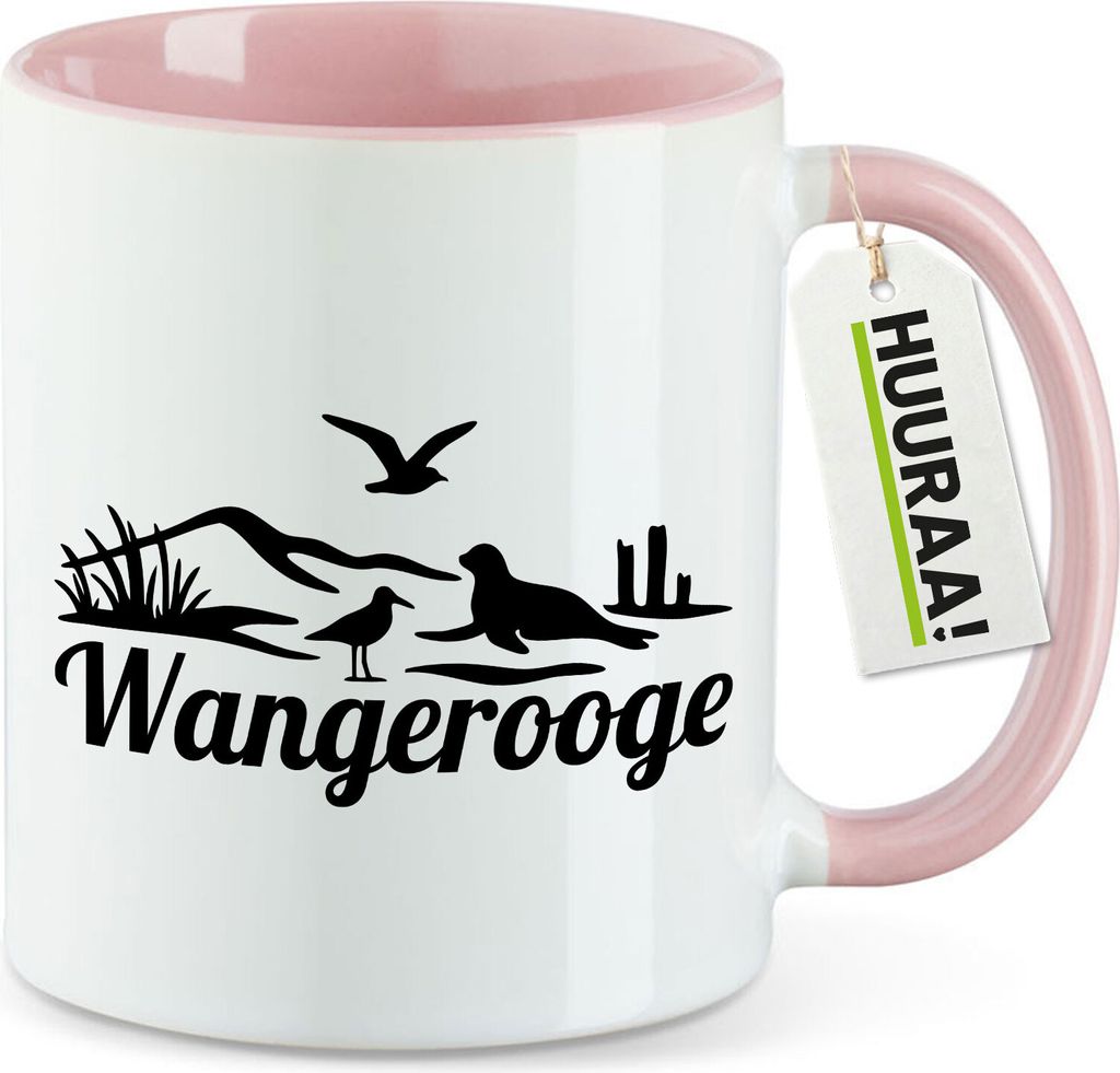 Huuraa Kaffeetasse Wangerooge Strandmotiv 330ml Rosa Keramik Kaffeebecher Geschenkidee
