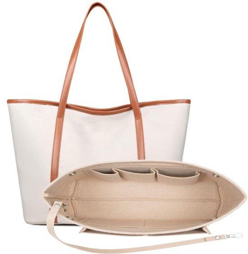Beige Handtas mit Extra Größe, großem Innenfach und Handgriffen, inklusive Schlüsselanhänger