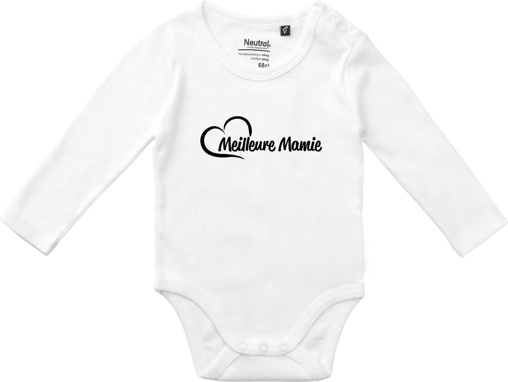 Huuraa Baby Body Meilleure Mamie Cœur 80 White Baumwolle Fairtrade Langarmbody Geschenkidee