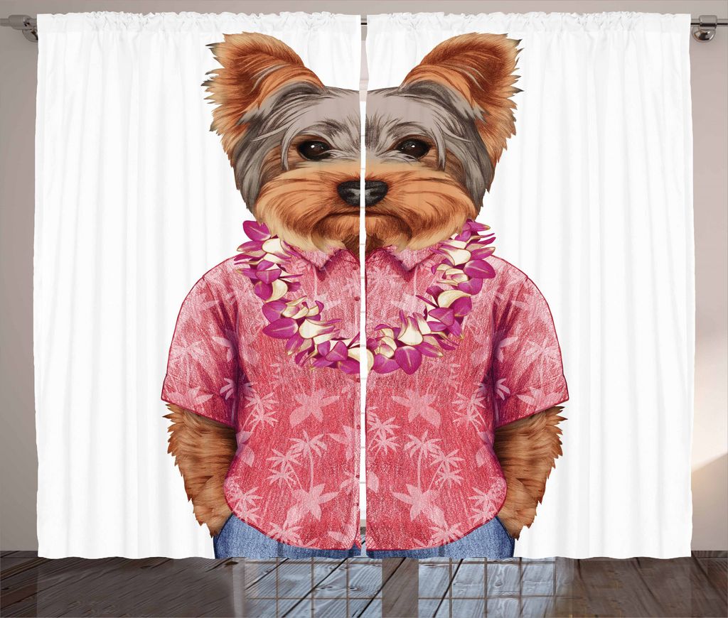 ABAKUHAUS Yorkie Rustikaler Gardine, Hund in der Humanoid-Formular, Schlafzimmer Kräuselband Vorhang mit Schlaufen und Haken, 280 x 245 cm, Mehrfa...