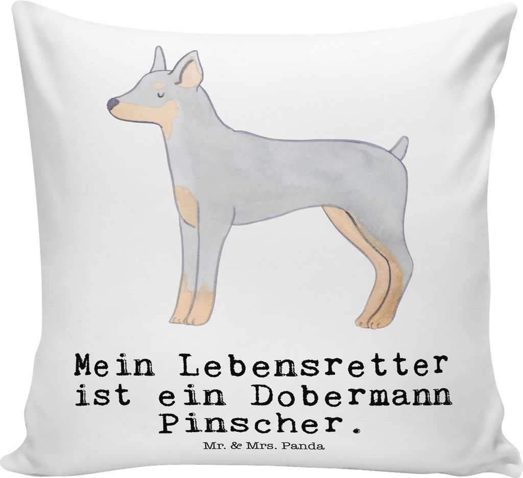 Mr. & Mrs. Panda Sofa Kissen Dobermann Pinscher Lebensretter - Weiß - Geschenk, Zierkissen, Polster, Dekokissen, couch, Sofakissen