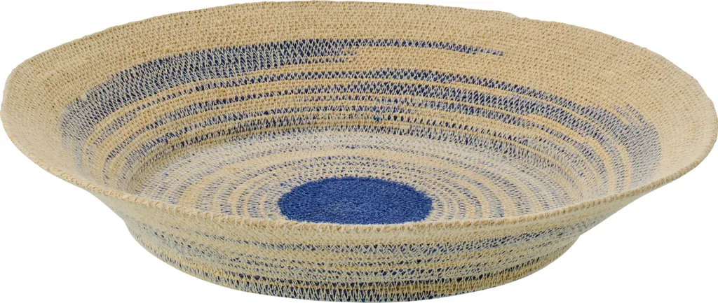 Plateau rayé en fibres naturelles bleu et naturel style bohème J-Line