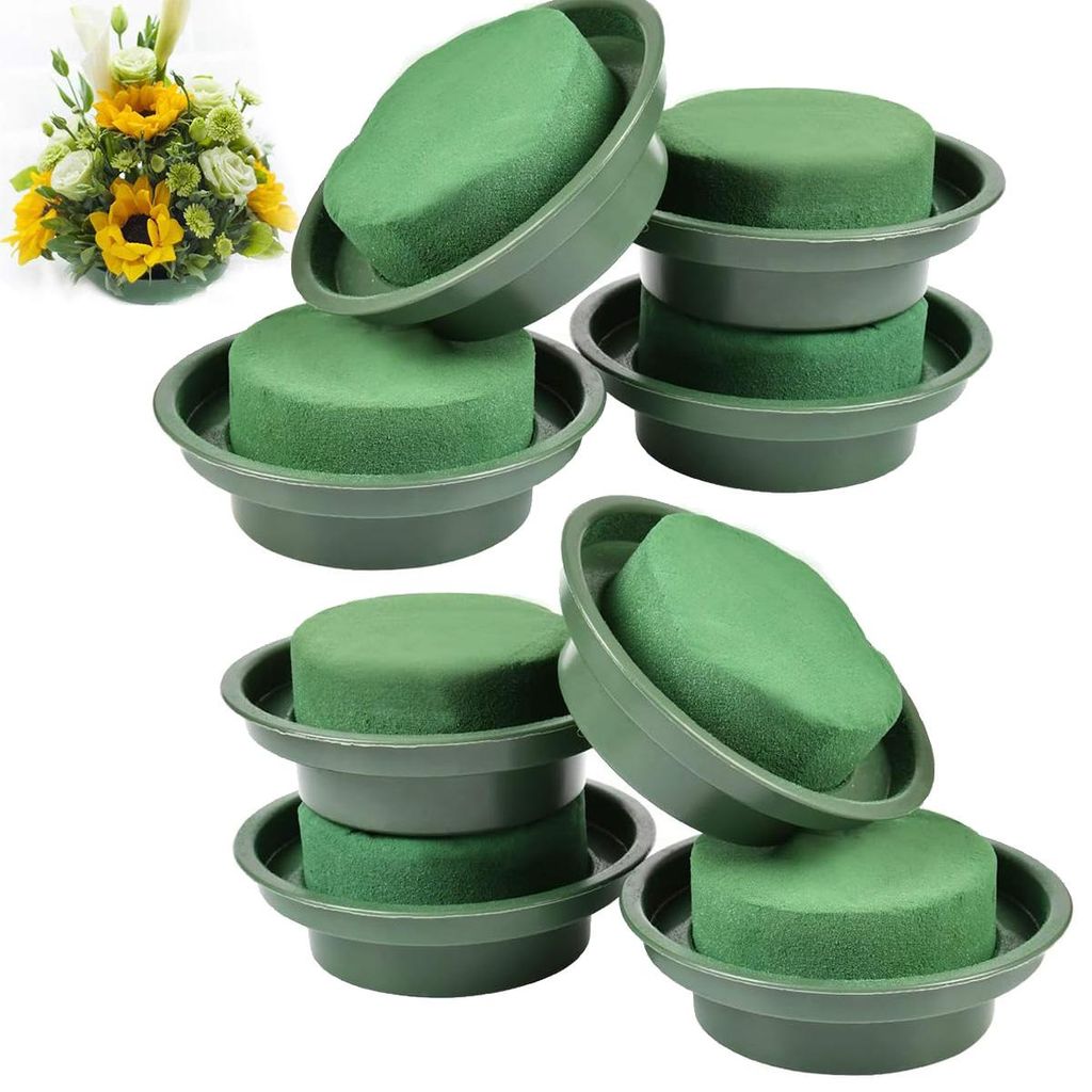 Steckschaum,8 Stück Steckmasse für Frischblumen,Steckmasse,Rund Blumenschaum Schwamm mit Schüssel,Blumensteckschaum für Hochzeit,Feiern und Geb...