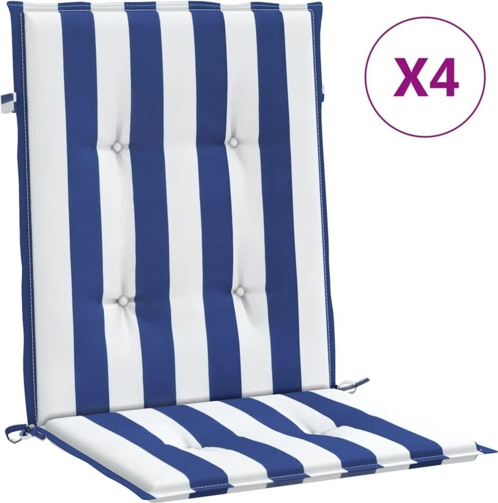 vidaXL Niedriglehner-Auflagen 4 Stk. Blau & Weiß Gestreift Stoff