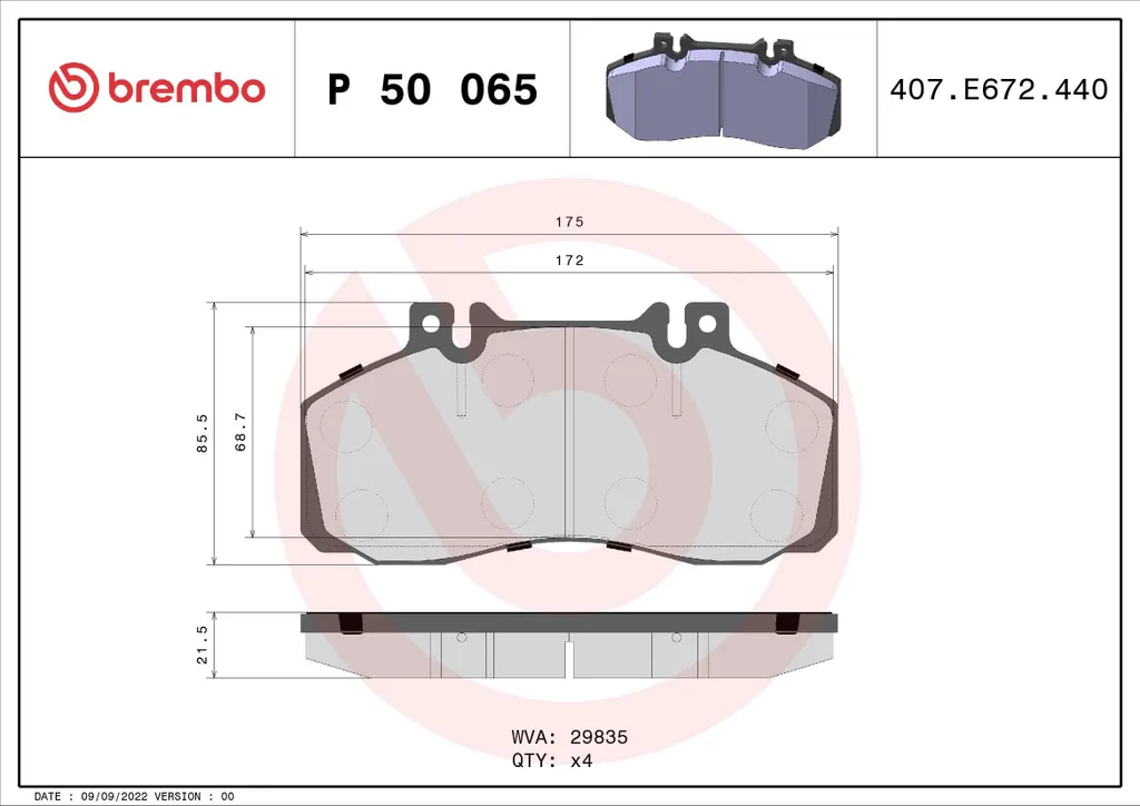 Plaquettes de Frein Brembo P 50 065 pour Mercedes Sprinter et Vario OE