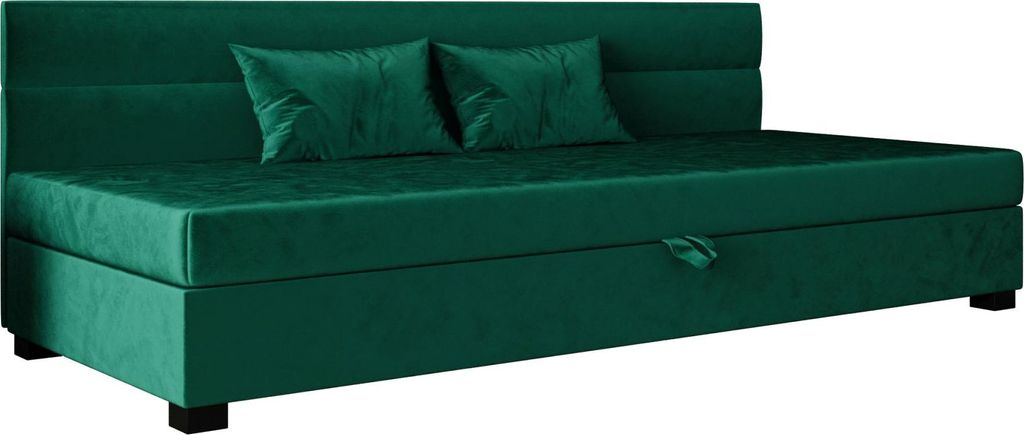 AURA SOFA Boxspringbett MARCO BIZ 120x195 Komplett-Set mit Bonell Matratze, Polsterbett mit Bettkästen - Grün, MONOLITH 37