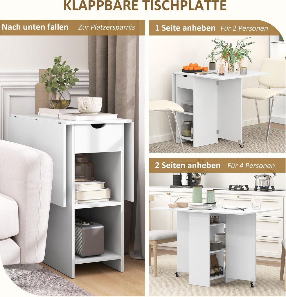 HOMCOM Klappbar Esstisch Mobiler Küchentisch für 2-4
