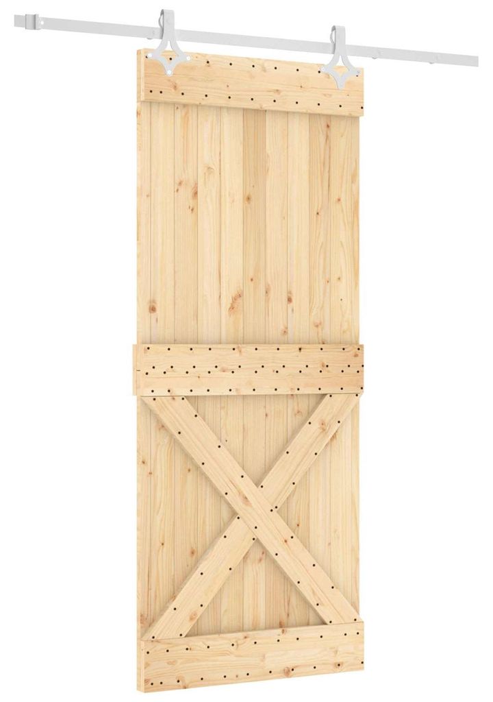 vidaXL Schiebetür Natürlich und Weiß 85 x 210 cm Massivkiefer