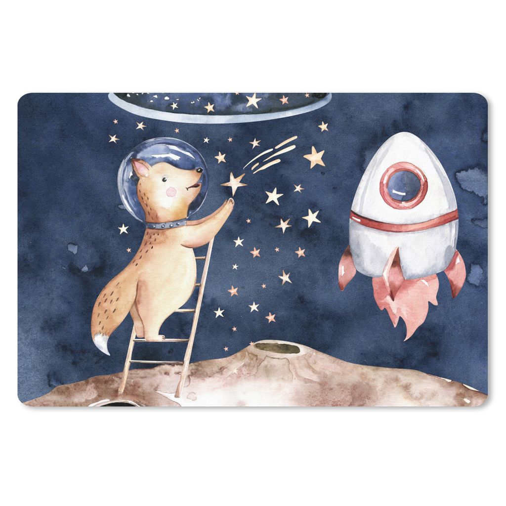 MuchoWow Schreibtischunterlage Weltraum - Fuchs - Rakete - Junge - Mädchen - Kinder 60x40 cm - XXL Mauspad - Großes Mauspad