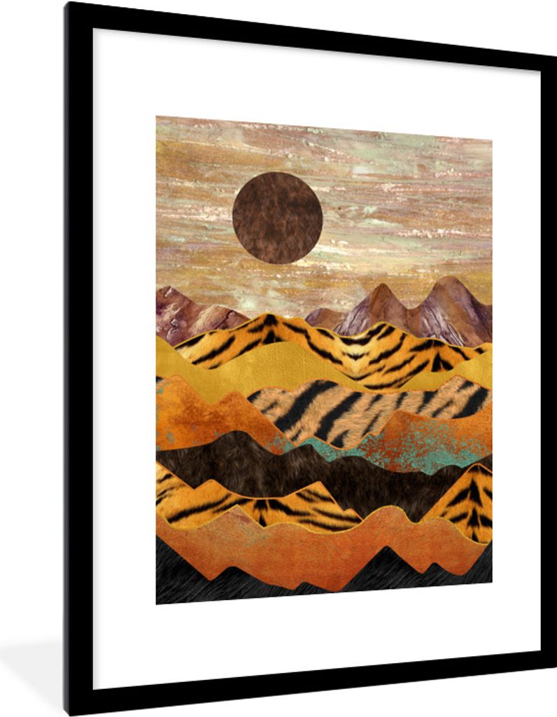 MuchoWow Gerahmtes Poster Tigerdruck - Marmor - Gold 60x80 cm - Poster mit Schwarzem Bilderrahmen Wandposter Rahmen Foto Bilder - Wohnzimmer - De...