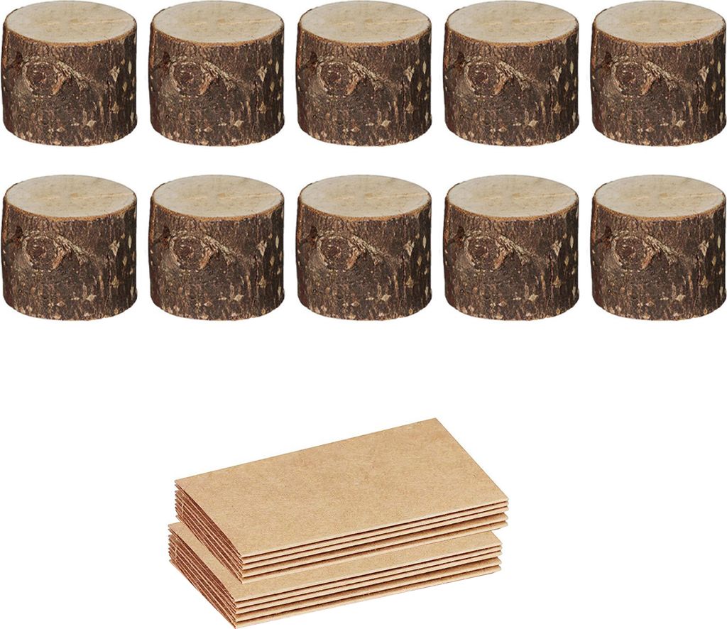10 Stück Tischkartenhalter aus Holz mit 10 Stück Kraftkarten, rustikaler Tischnummernständer, Ornament, Namenskartenhalter für Partys