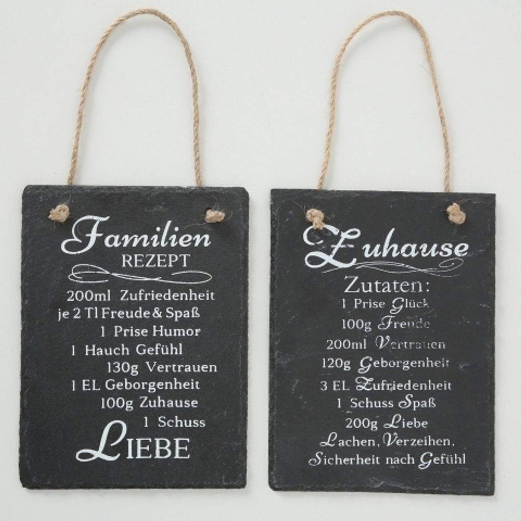 Schild Hängeschild Wandschild Schiefer Rezept für Zuhause / Familie 2er Set