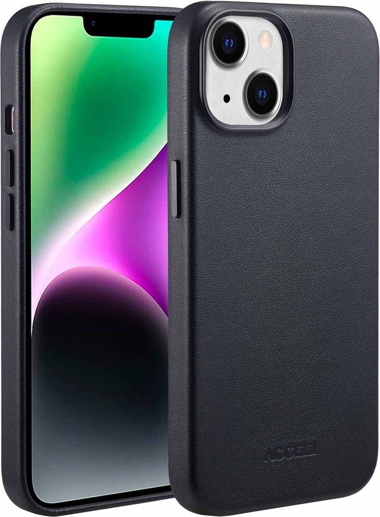 iPhone 14 hülle iPhone 14 Schützhulle MagSafe Leather Backcover Echtes Leder Schwarz Accezz