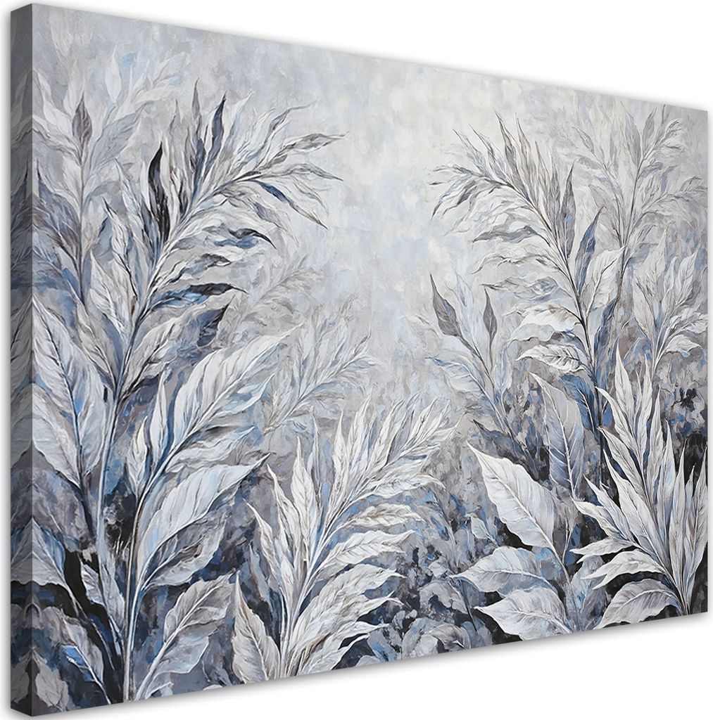 Leinwandbild Blätter Abstrakte Botanik 120x80 Feeby Silber bild für die wand bereit zum aufhängen