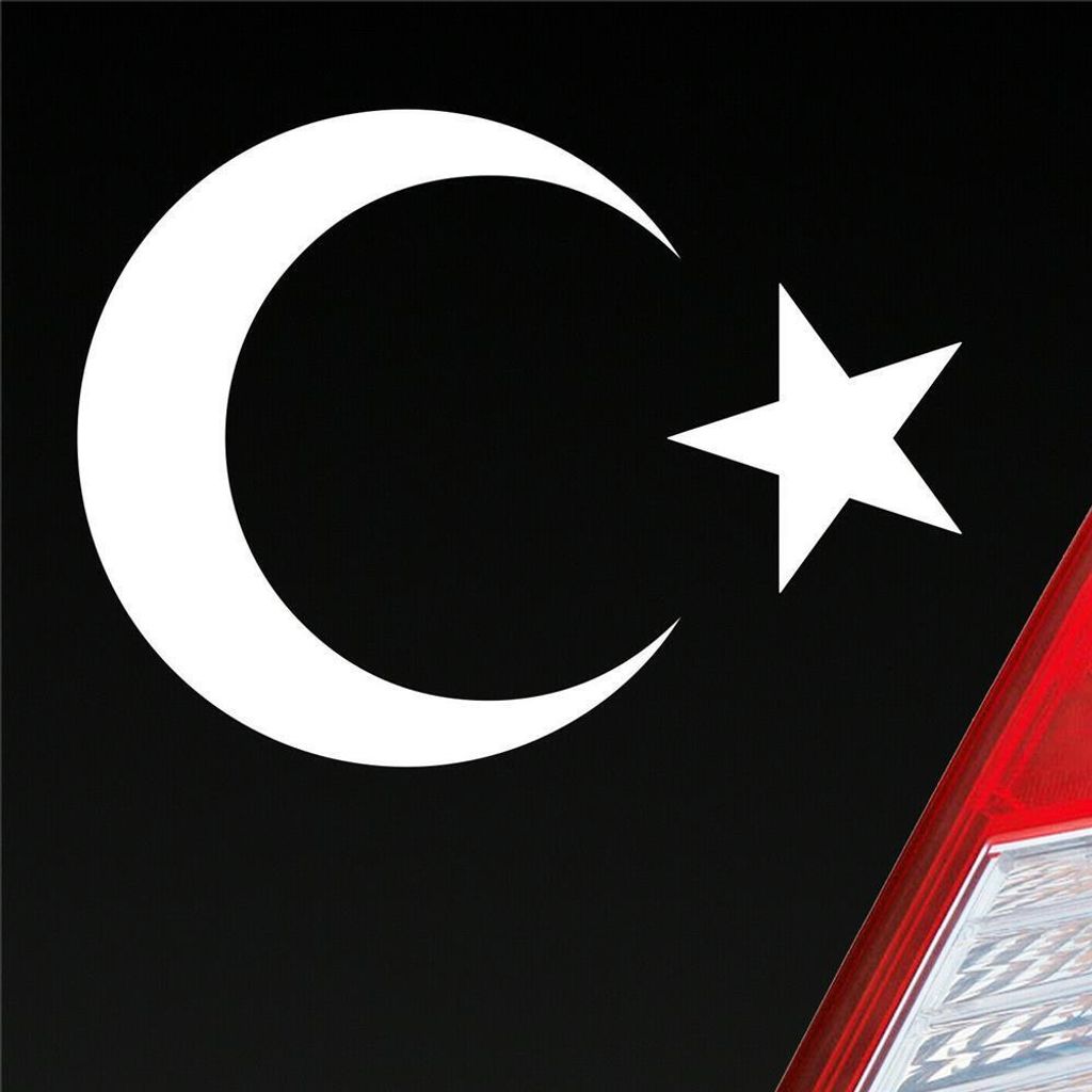 Auto Aufkleber Islam Türkei Turkey türkiye Flag Moon Halbmond 10x14 cm Weiss Matt Sticker Heckscheibenaufkleber