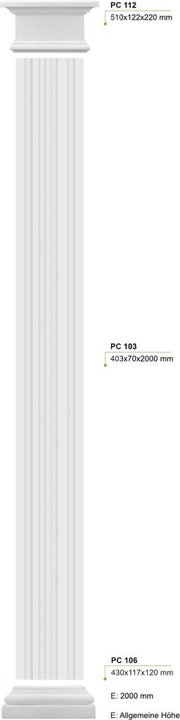 PRESTIGE DECOR Pilaster 2340x510x122mm Halbsäule Kunstharzputz weiß, Fassadenverkleidung außen Wandverkleidung innen Wandpfeiler (Komplettset 2,...