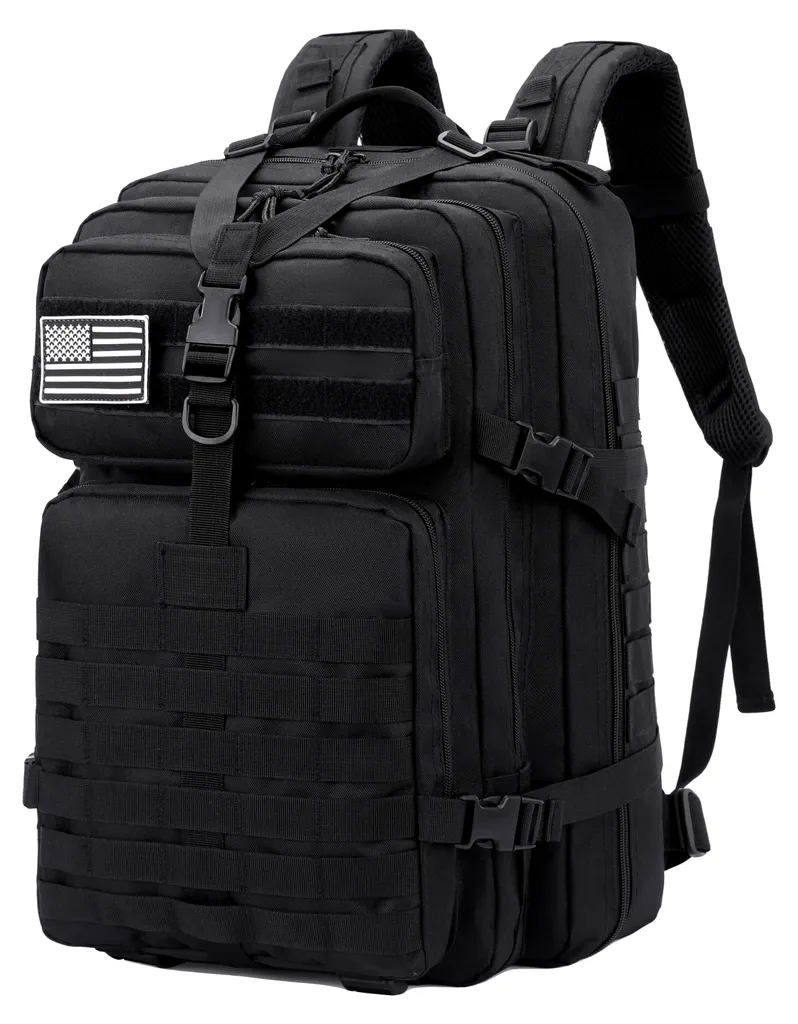 Sac à dos de plein air 50L imperméable noir pour camping et voyage