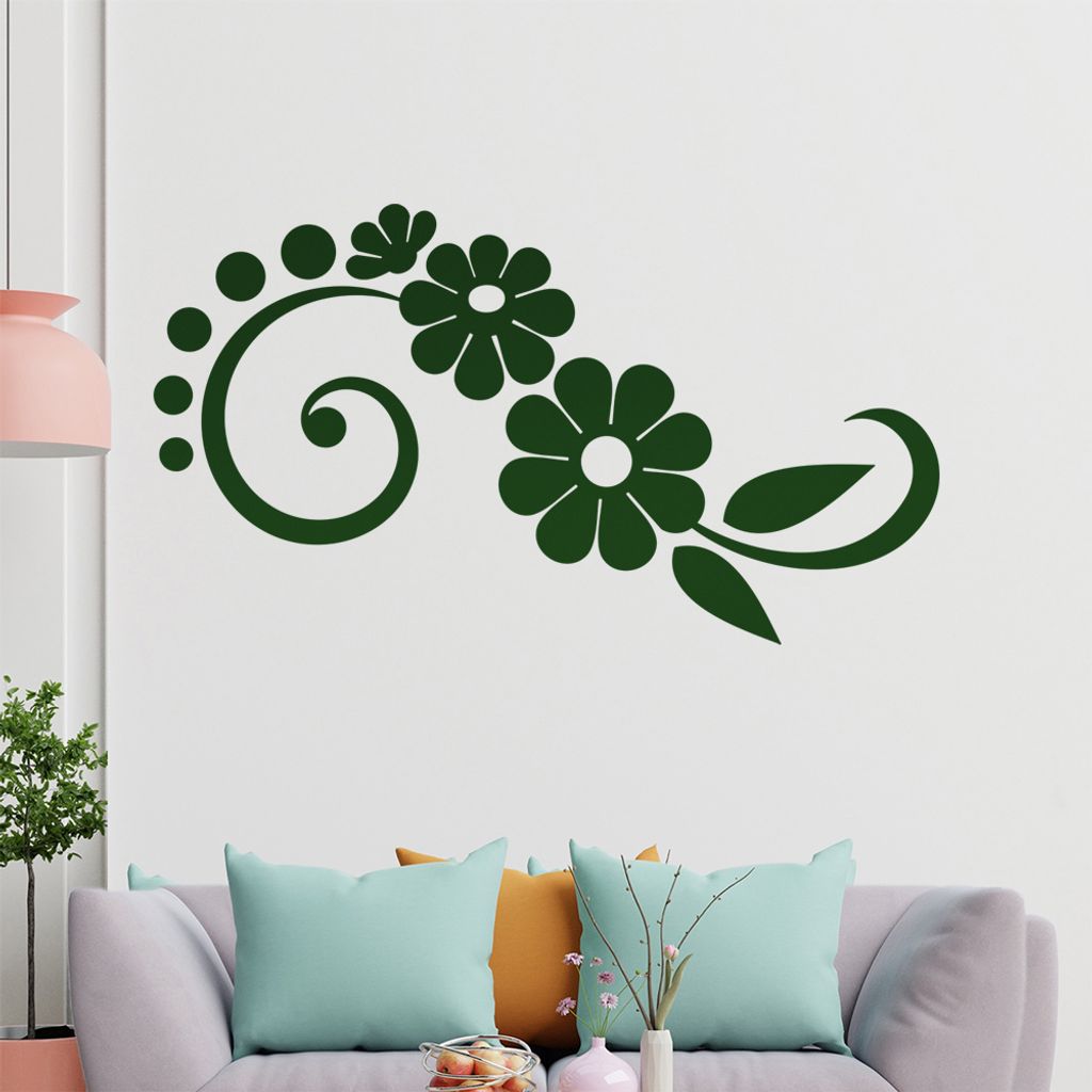 Blume - Linien Punkte Wandtattoo in 6 Größen - Wandaufkleber Wall Sticker - Dekoration, Küche, Wohnzimmer, Schlafzimmer, Badezimmer