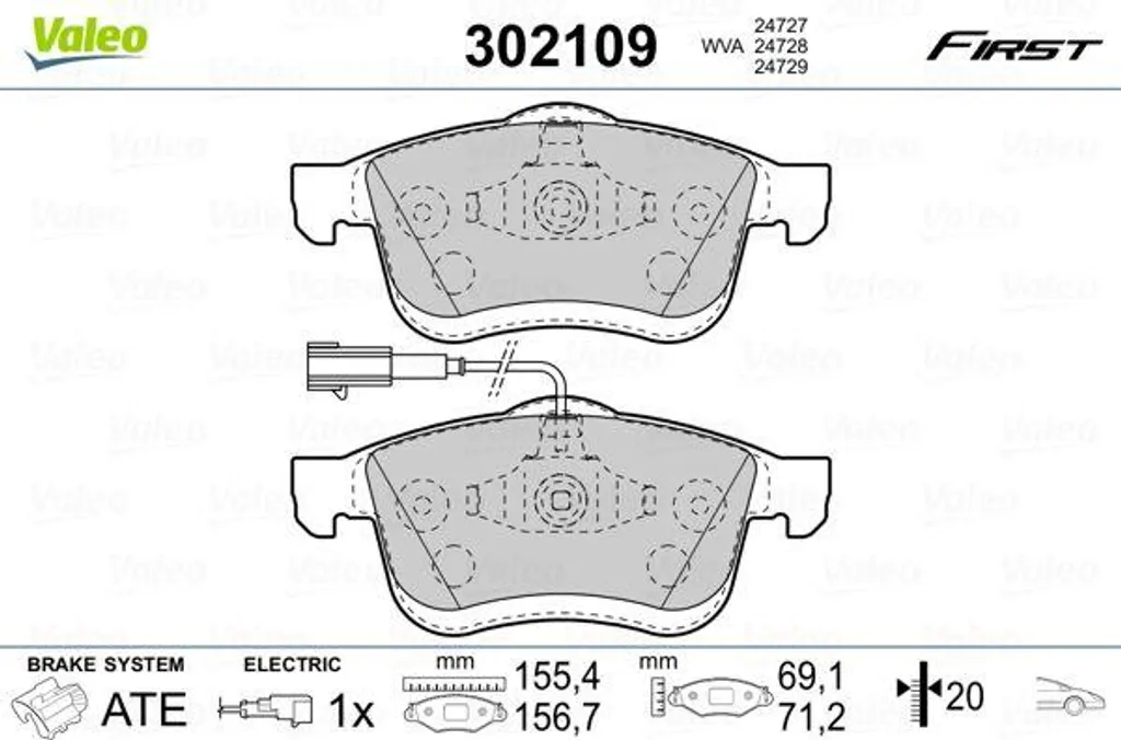 Plaquettes de frein Valeo 302109 OE 77365396 pour Fiat Doblo et Stilo