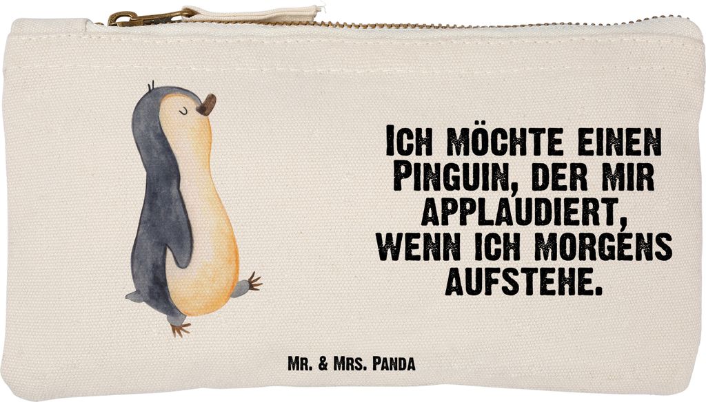 Mr. & Mrs. Panda Federmappe Pinguin marschieren Größe S Klein - Weiß - Geschenk, Aufstehen, Pouch, kosmetiktäschchen, Bruder, toiletry bag, Kul...