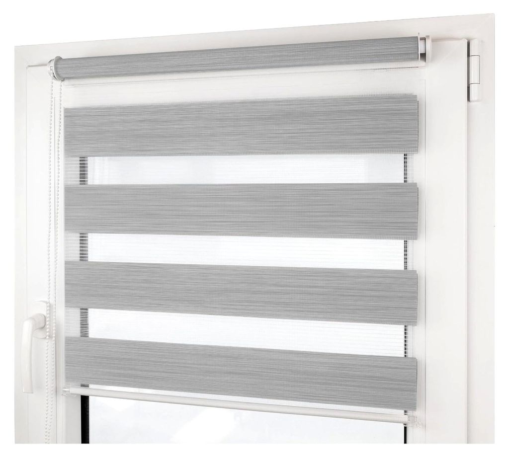 Doppelrollo Klemmfix ohne Bohren - 90 x 160 cm, Hellgrau meliert - lichtdurchlässig & blickdicht - Duo Rollo für Fenster innen, Klemmrollo - Stof...