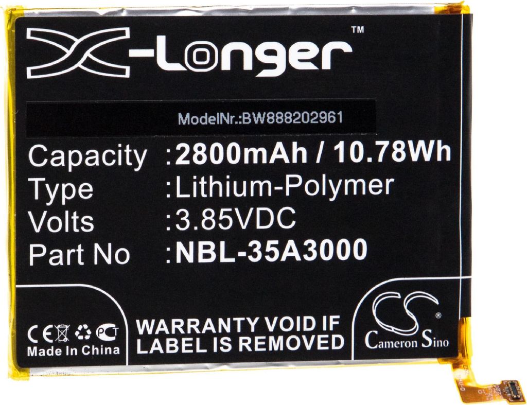 vhbw Akku Ersatz für Neffos NBL-35A3000 für Handy Smartphone Telefon (2800 mAh, 3,85 V, Li-Polymer)