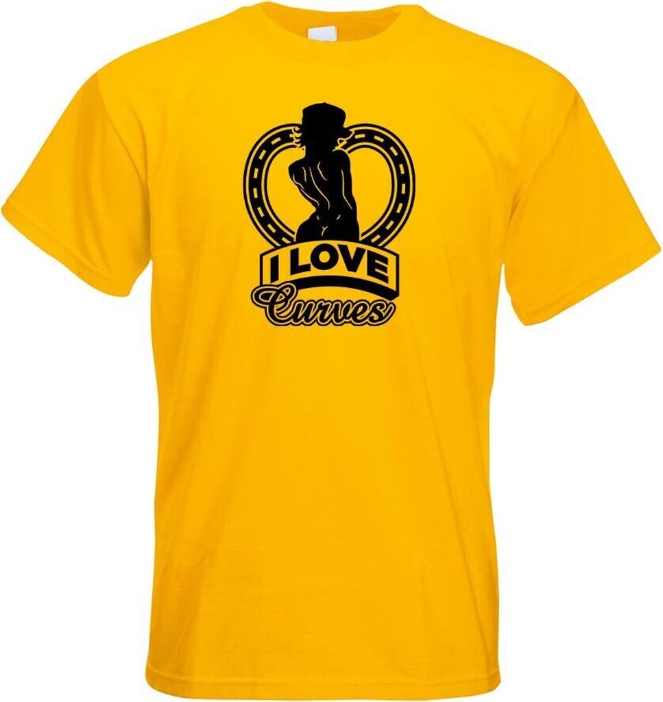 Kiwistar - T-Shirt - gelb - I Love Curves - s... Kurven Herren Funshirt Bedruckt Design Sprüche Spruch Motive - mit Motiv Bedruckt - Funshirt Desi...