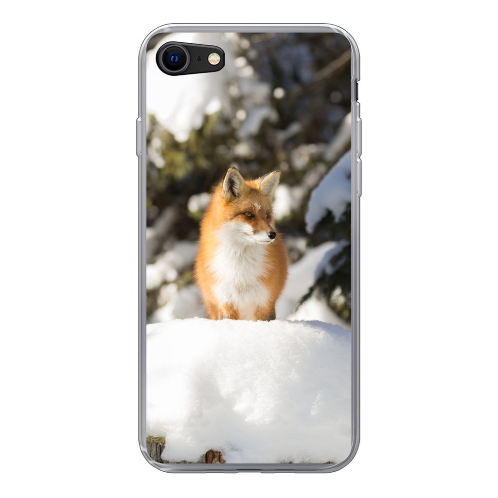 MuchoWow Handyhülle Schutzhülle Hülle für iPhone SE 2022 Fuchs - Schnee - Baum Silikon Softcase Handy Hülle - Schutzhülle