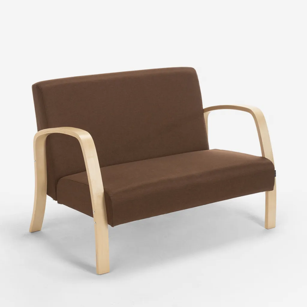 Canapé 2 places design bois et textile marron pour atelier et bureau