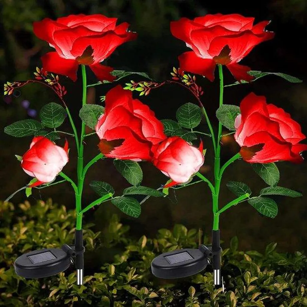 Balise solaire de jardin rose rouge décorative et étanche en lot de 2