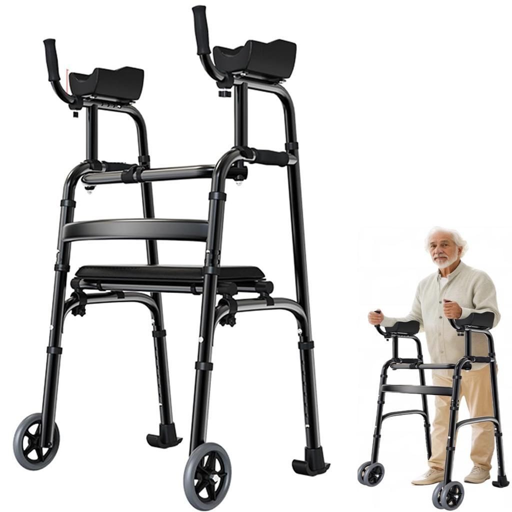 Rollator mit Armlehnen, faltbar, höhenverstellbar, bis 135kg belastbar, leichter Gehwagen für Senioren, Ohne Sitz