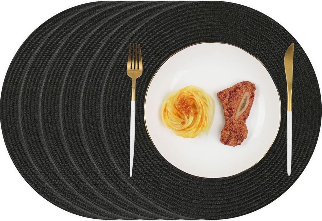 Homcomodar Set de 6 Sets de Table Ronds Noir 34cm - Lavable Image du produit 