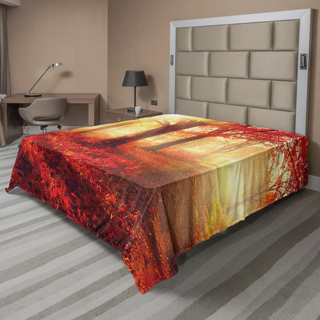 Grand Drap de Lit Décoratif Imprimé Forêt et Nature en Automne 275x260