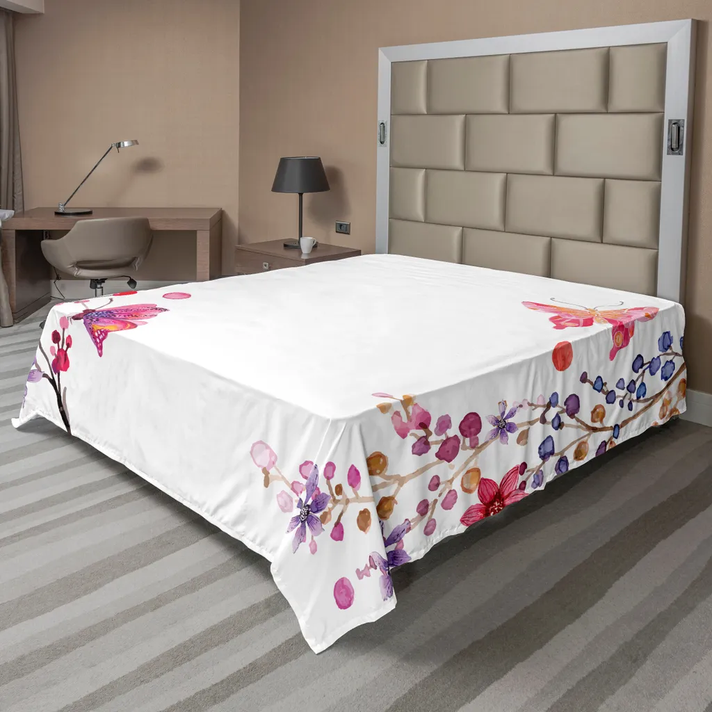 ABAKUHAUS Lenzuolo a farfalla, arte floreale Magia delle farfalle Speranza di fede Potere curativo esotico, lenzuolo morbido e confortevole per un letto decorativo 1 pezzo 260 cm x 228 cm, bianco viola rosa