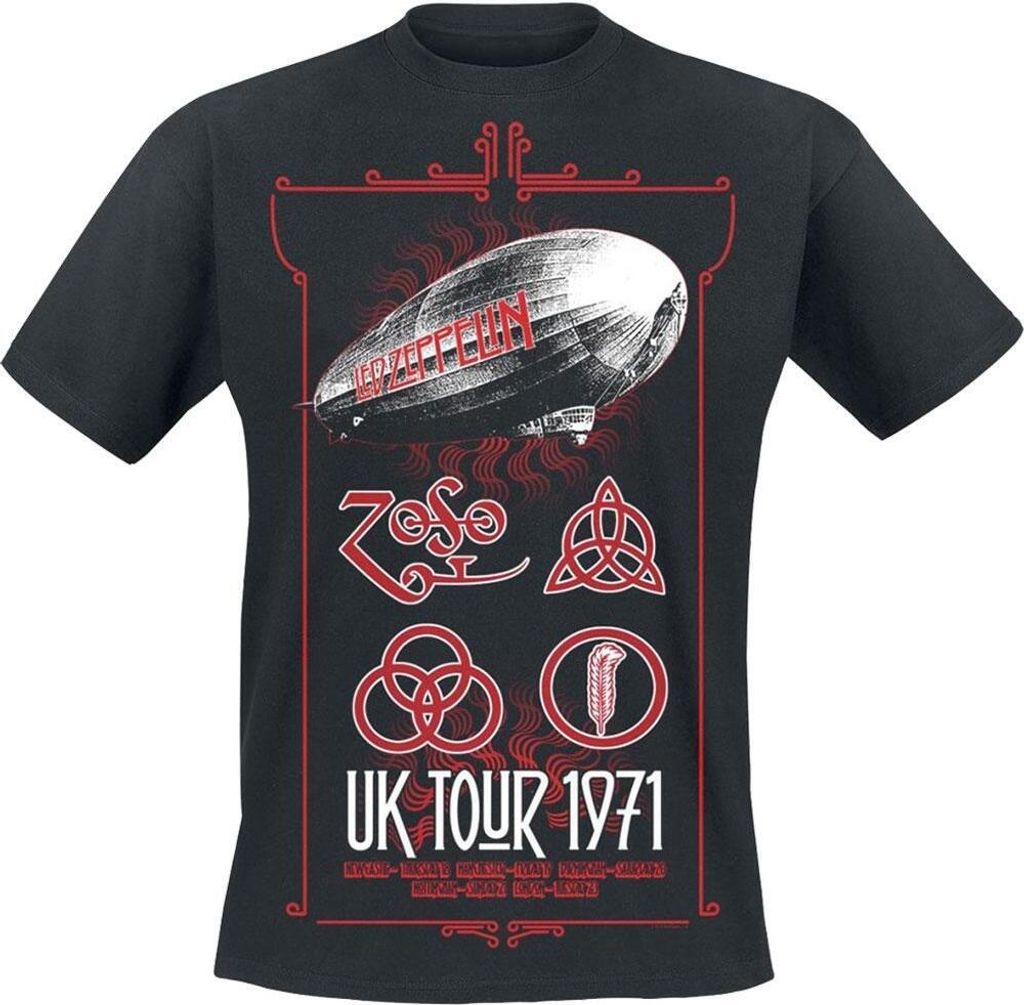 Led Zeppelin - "UK Tour ́71" T-Shirt für Herren/Damen Uni RO927 (S) (Schwarz)