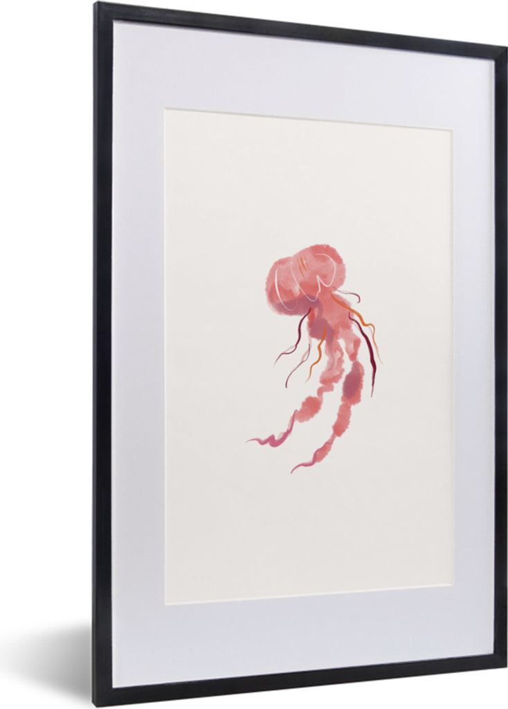 MuchoWow MuchoWow Gerahmtes Poster Qualle - Meer - Rosa - Aquarell 40x60 cm - Poster mit zchwarzem Bilderrahmen - Poster in Rahmen