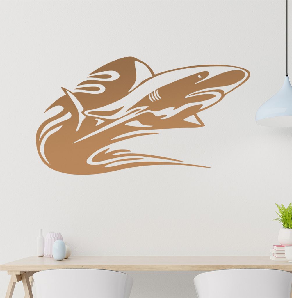 Tribal Hai Wandtattoo in 6 Größen - Wandaufkleber Wall Sticker - Dekoration, Küche, Wohnzimmer, Schlafzimmer, Badezimmer