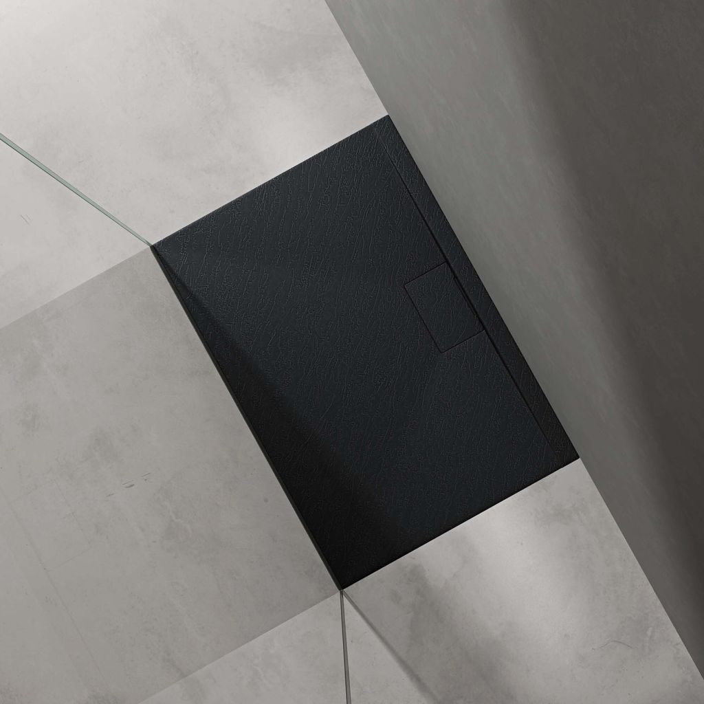 doporro Duschtasse Duschwanne 70x100x3 flach Mineralguss in Anthrazit DIN-Anschlüsse für bodengleiche Montage geeignet Geoma07