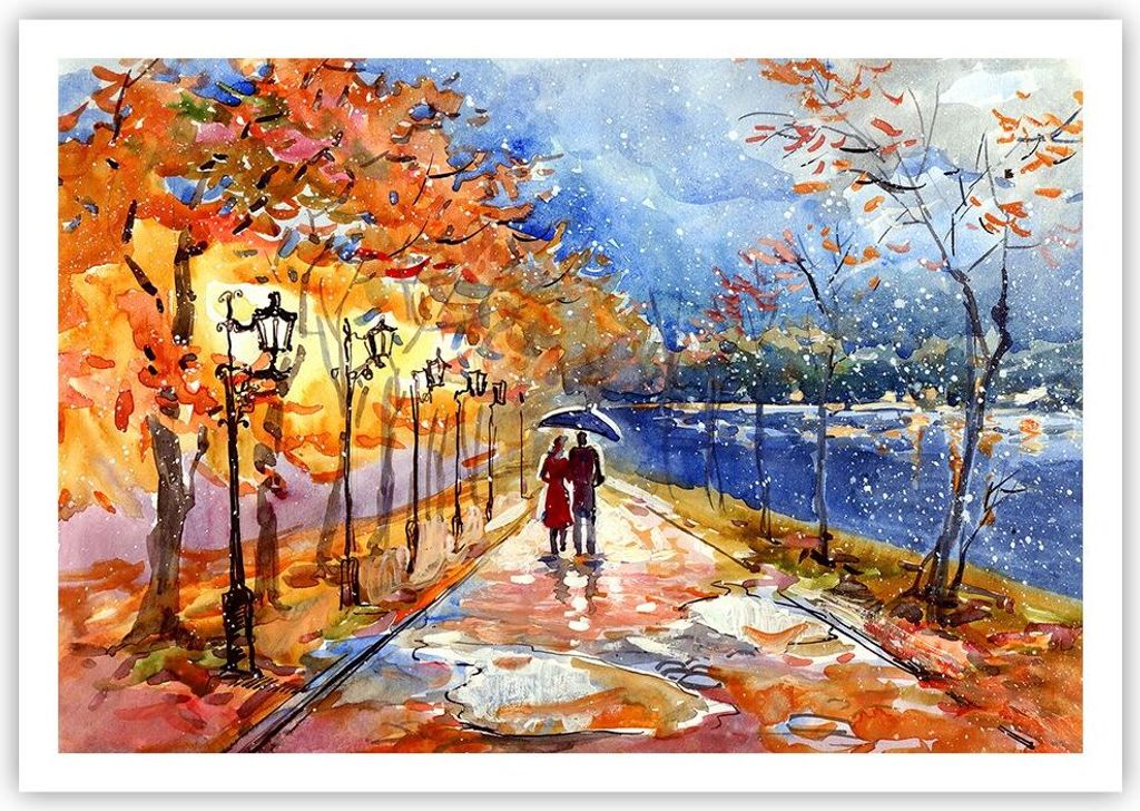 Poster - Poster ohne Rahmen - Park Paar Baum - 100x70 cm - Wand Bild - Wanddeko - Wandbilder - Kunstposter - Wandposter - Bilder - Kunstdruck - Wan...