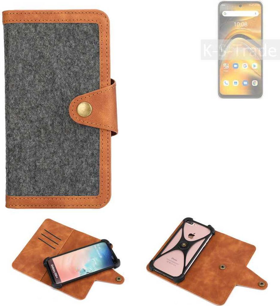K-S-Trade Schutzhülle Handyhülle kompatibel mit UMIDIGI A13 Pro 5G Filz Hülle Kunst-Leder dunkelgrau braun (1x)