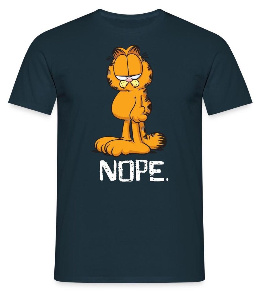 Spreadshirt Garfield Nope Nein Nö Kein Bock Lustig Männer T-Shirt, L, Navy