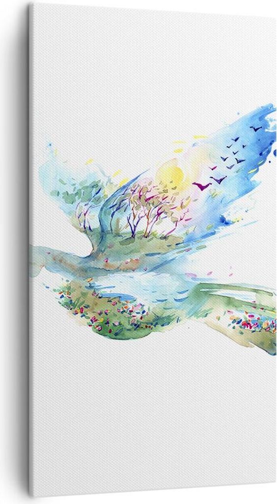 Bild auf Leinwand - Leinwandbild - Abstraktion Vogel Natur Bewegung - 45x80cm - Wand Bild - Wanddeko - Leinwanddruck - Bilder - Kunstdruck - Wandde...
