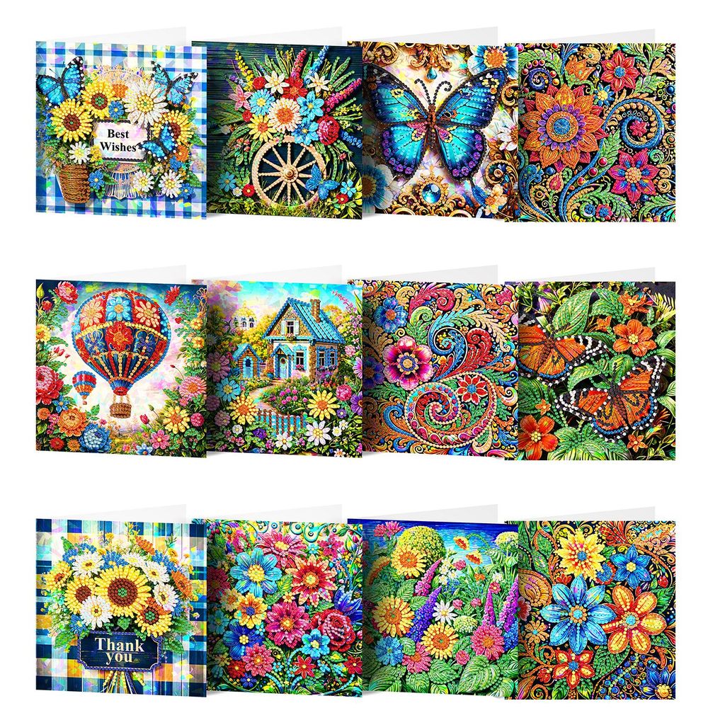Diamond Painting Karten Set – 12 Schmetterlinge & bunte Produktbild 