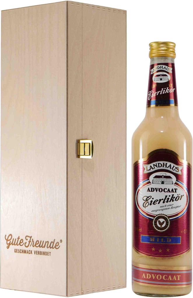 Landhaus Eierlikör Mild 14% mit Geschenk-Holzkiste