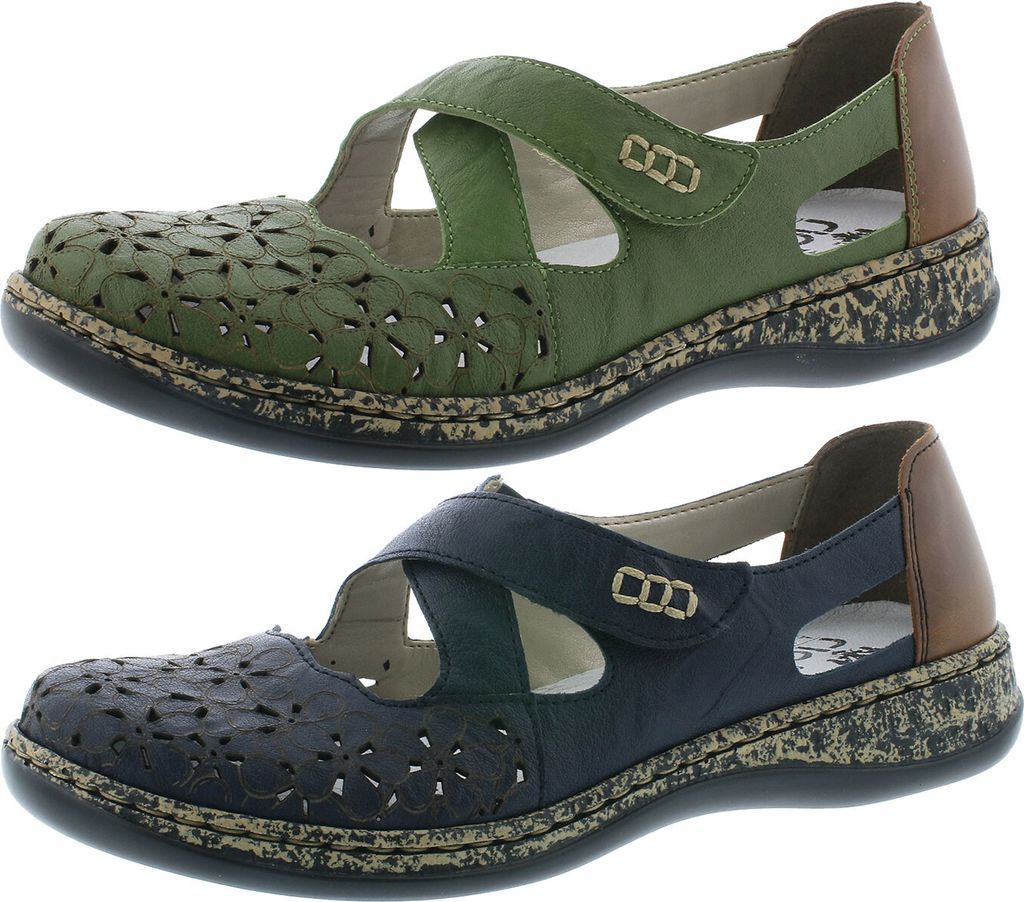 Rieker 463H4 Damen Halbschuhe Ballerinas Leder, Größe:37 EU, Farbe:Blau