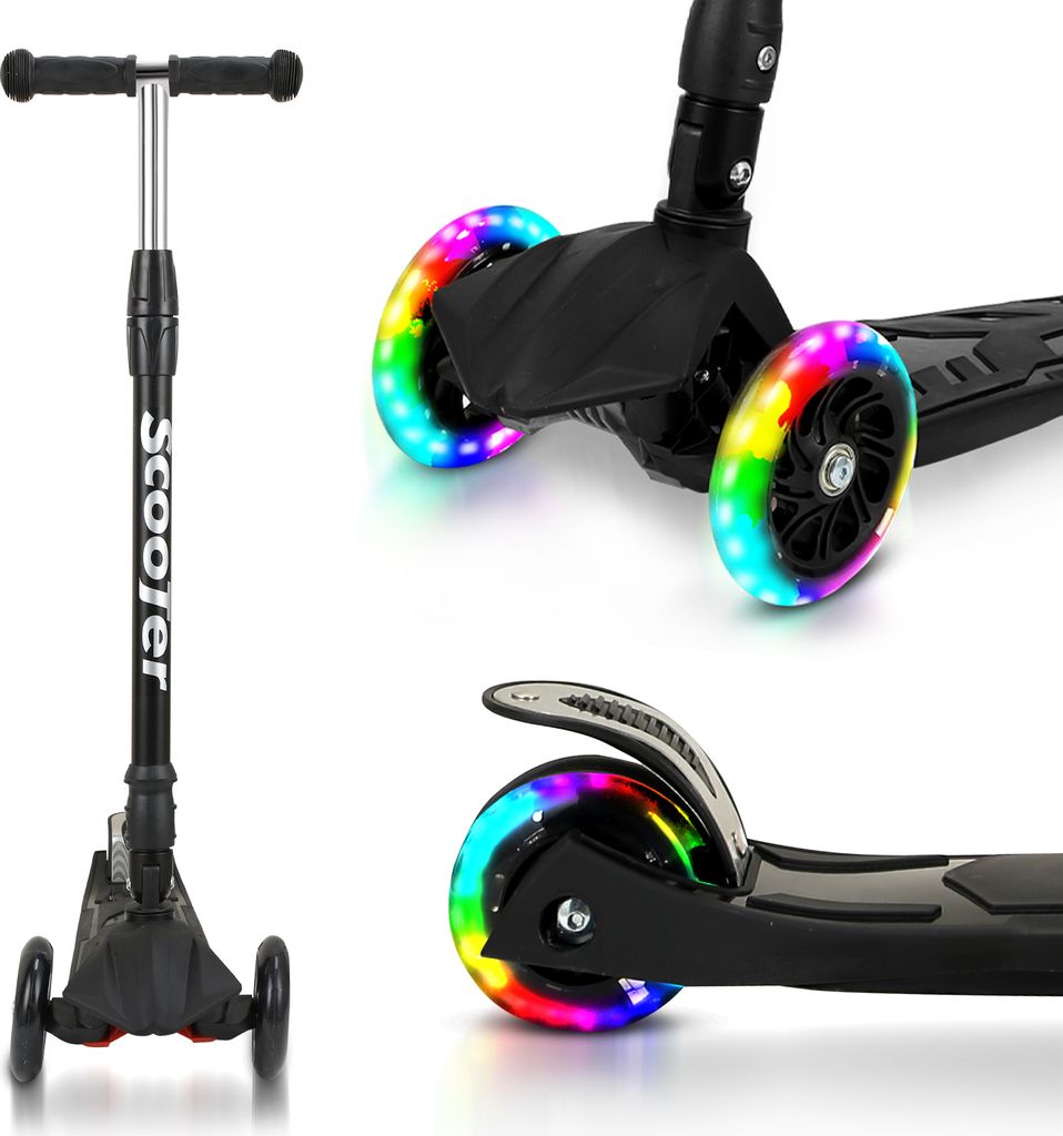 Kinderroller Faltbar Tretroller Cityroller LED Räder Produktbild 